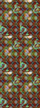 Çocuksu tasarım. Kahverengi, yeşil ve kırmızı arka planda. Tekstil, kumaş, ambalaj, hatıra defteri için hoş bir çiçek arkaplanı. Elle çizilmiş karalama çiçekleri ile Raster çizim deseni.