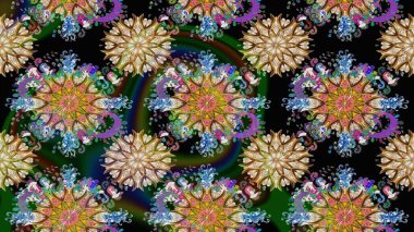 Çiçek ve yapraklı karalama şeklinde Raster çiçek deseni. Raster illüstrasyonu. Nazikçe, bahar çiçekleri siyah renklerde.