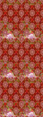 Kusursuz çiçek deseni. Raster illüstrasyonu. Kırmızı ve kahverengi renkte çiçekler. Raster illüstrasyonu. Asya tekstil tarzında.