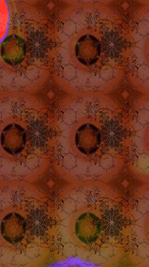 Tekstil için suluboya eskiz deseni. El çizimi çiçek çizimi deseni (fayans). Şirin çiçekleri, desenleri, kahverengi ve kırmızı renkleri olan renkli çizim deseni.