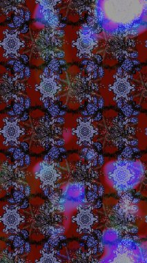 Raster illüstrasyonu. Patlayan çiçekler soyut olarak yerleştirilmiş. Raster deseni. Nazikçe, rengarenk bahar çiçekleri.