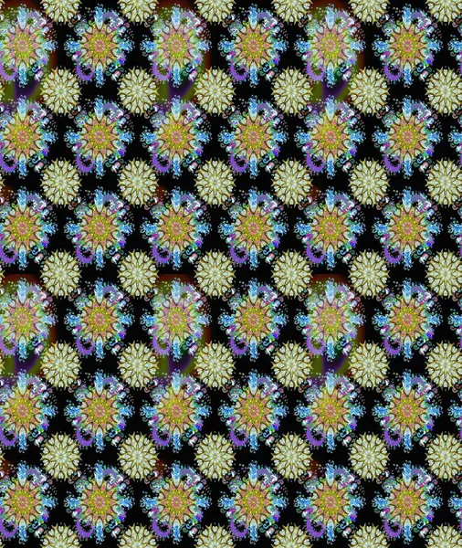 Raster illüstrasyonundaki çiçek desenli çizim. Renkli Bahar Teması eskiz kalıbı. Süslü kumaş deseni. Düz Çiçek Elementleri Tasarımı.