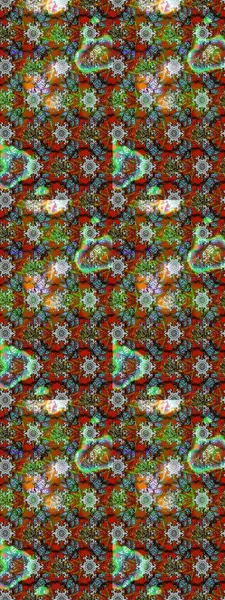 Çocuksu tasarım. Kahverengi, yeşil ve kırmızı arka planda. Tekstil, kumaş, ambalaj, hatıra defteri için hoş bir çiçek arkaplanı. Elle çizilmiş karalama çiçekleri ile Raster çizim deseni.