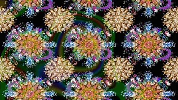 Çiçek ve yapraklı karalama şeklinde Raster çiçek deseni. Raster illüstrasyonu. Nazikçe, bahar çiçekleri siyah renklerde.