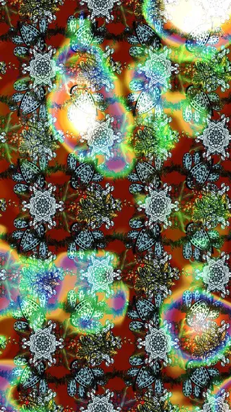 Çizim kalıbı. Çiçek duvar kağıdı. Hint süsü. Raster illüstrasyonu. Renkli süs kenarı. Yeşil ve mavi renklerde.