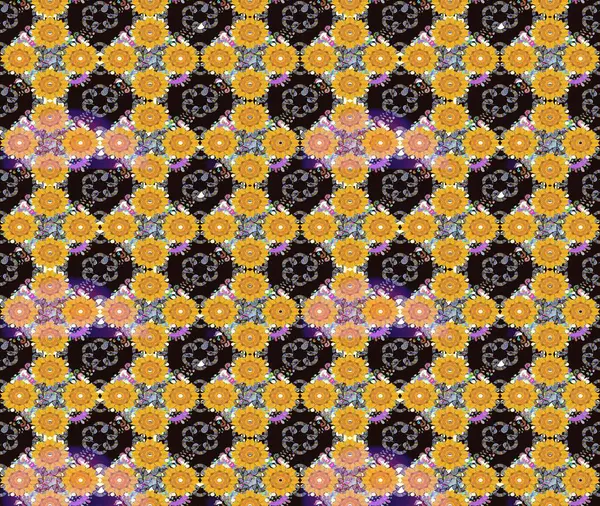 Sarı renkte güzel çiçekler olan eskiz deseni, suluboya çiçek deseni, duvar kağıdı, kart ya da kumaş için fayanslı. Raster..