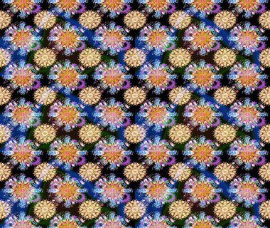 Raster illüstrasyonu. Çiçek desenli çizim. Düz Çiçek Elementleri Tasarımı. Asya tekstil tarzında. Renkli Bahar Teması eskiz kalıbı. Güzel kumaş deseni.