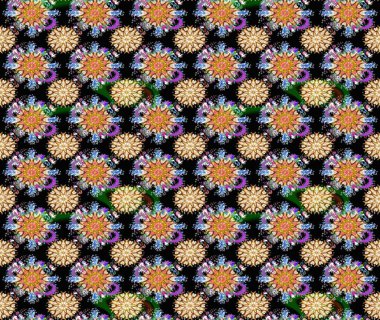 Halk tarzı. Modern çiçek arkaplanı. Moda baskıları için zarif bir şablon. Parlak renkli çiçekleri ve siyah yaprakları olan harika bir çiçek deseni..