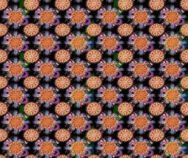 Siyah renkli çiçekler. Kumaş desenli papatya çiçekleri ayrıntıları.