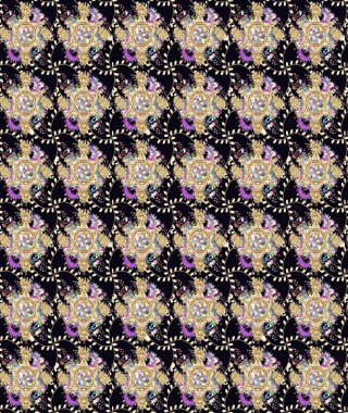 Renkli süs kenarı. Çizim kalıbı. Siyah renklerde. Raster illüstrasyonu. Hint süsü. Çiçek duvar kağıdı.