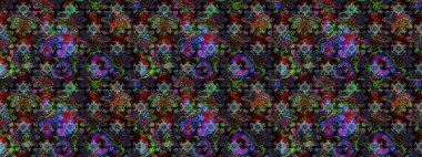 Raster illüstrasyonu. Chichi 'nin kumaş kalıbını çiz. Çiçek deseni. Düz Çiçek Elementleri Tasarımı. Renkli Bahar Teması çizim şablonu.