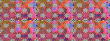 Raster illüstrasyonu. Düz Çiçek Elementleri Tasarımı. Kusursuz çiçek deseni. Asya tekstil tarzında. Pembe ve gri renkli çiçekler. Renkli Bahar Teması Kusursuz Arkaplan.