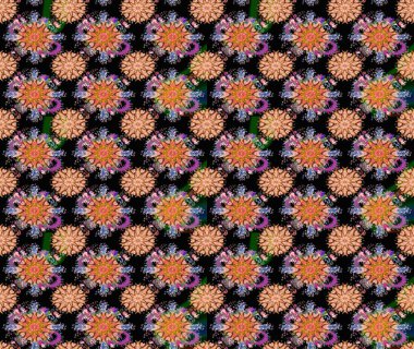 Siyah renkli çiçekler. Kumaş desenli papatya çiçekleri ayrıntıları.