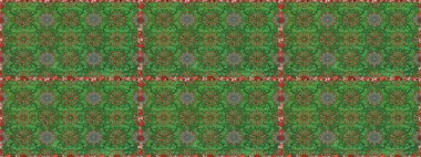 Raster hisseleri. Suluboya, elle çizilmiş. Yeşil ve kahverengi çiçekler. Kusursuz arkaplan deseni.