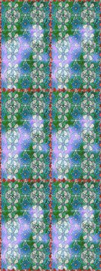 Mavi ve yeşil renklerde etnik çiçeklerle kusursuz bir desen. Asya Tekstil 'inde Raster Çiçek İllüstrasyonu.