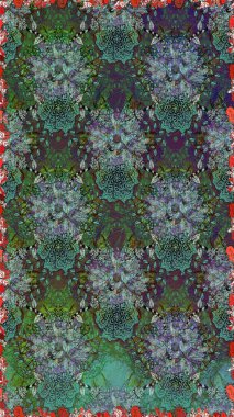 Çiçek yeşili ve gri, pürüzsüz desen. Klasik taslak çizimi. Raster çiçek izi. Raster Yumuşak kumaş deseni.