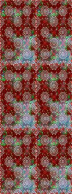 Kibar, bahar çiçekleri kırmızı ve kahverengi renklerde. Yaprak ve çiçeklerin suluboya resimleri, kırmızı ve kahverengi renklerde kusursuz desenler. Raster illüstrasyonu.