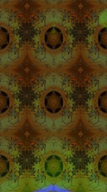 Çiçekler. Soyut etnik raster çizim kalıbı. Vadinin çiçekleri kahverengi ve yeşil renklerde.