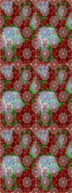 Kusursuz çiçek deseni. Raster illüstrasyonu. Kırmızı ve kahverengi renkli Asyalı tekstil.