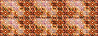 Damask arkaplanı tekerrür ediyor. Antika altın tekrarlanabilir duvar kağıdı. Barok tarzında altın çiçek süsü. Turuncu renklerde altın element.