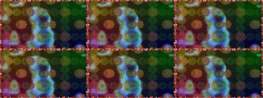 Kahverengi ve yeşil renklerde bahar çiçekleri. Patlayan çiçekler soyut olarak yerleştirilmiş. Raster illüstrasyonu. Raster deseni.