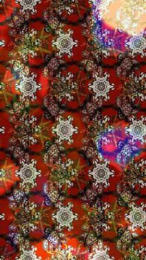 Raster illüstrasyonu. Çiçekler kahverengi, kırmızı ve gri renklerde. Asya tekstil tarzında. Raster illüstrasyonu. Çiçek desenini çiz.