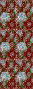 Kusursuz çiçek deseni. Raster illüstrasyonu. Kırmızı ve kahverengi renkli Asyalı tekstil.