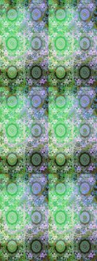 Kusursuz desenli oryantal süs. Altın elementlerle yeşil renklerde altın desen. İslam tasarımı. Çiçek kiremitleri. Raster altın tekstil baskısı.