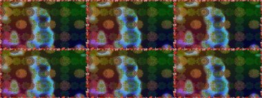 Kahverengi ve yeşil renklerde bahar çiçekleri. Patlayan çiçekler soyut olarak yerleştirilmiş. Raster illüstrasyonu. Raster deseni.