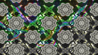 Gri renkli Asya tekstili. Çiçek desenli çizim. Raster illüstrasyonu.