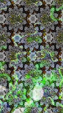 Çiçek desenli çizim. Düz Çiçek Elementleri Tasarımı. Renkli Bahar Teması eskiz kalıbı. Güzel kumaş deseni. Raster illüstrasyonu. Asya tekstil tarzında.