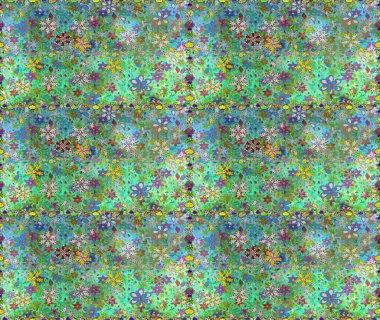 Yeşil ve mavi renklerde. Raster illüstrasyonu. Çiçek duvar kağıdı. Renkli süs kenarı. Hint süsü. Kusursuz desen.