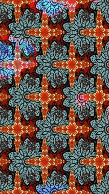 El çizimi çiçek çizimi deseni (fayans). Tekstil için suluboya eskiz deseni. Şirin çiçekler, desenli, mavi ve siyah renkli renkli çizim deseni.