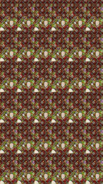 Kahverengi renkte çok kahverengi, zarif küçük çiçekler ve komik böcekler, raster desen, illüstrasyon.