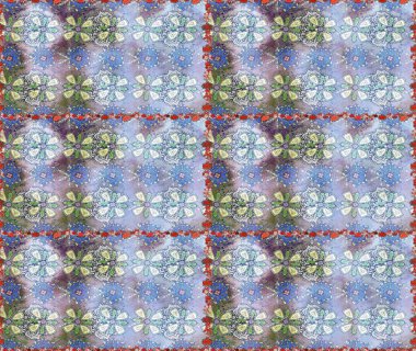 Düz Çiçek Elementleri Tasarımı. Renkli Bahar Temalı Kusursuz Arkaplan. Çiçeksel fantezi tasarımı. Parlak bir arka planda..