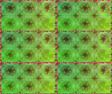 Raster illüstrasyonu. Yeşil ve kahverengi renkli Asya tekstili. Kusursuz çiçek deseni.