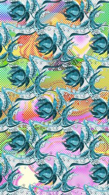 Motley illüstrasyonu. Küçük renkli çiçekler. Çiçekli bahar çiçekleri. Moda baskıları için zarif bir şablon. Küçük çiçekte şirin desenler.