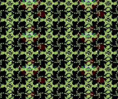 Raster illüstrasyonundaki çiçek desenli çizim. Çiçekler suluboya stilinde siyah, yeşil ve nötr renklerde.