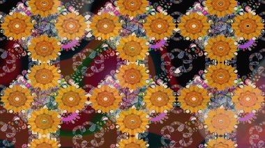 Raster illüstrasyonu. Suluboya çiçekli çiçek deseni. Kahverengi renkli güzel tekstil.