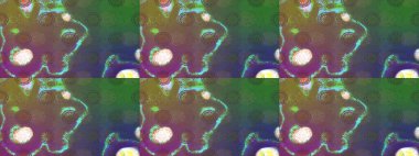 Bir sürü yeşil ve soyut çiçekli tropik eskiz deseni. Küçük çiçekteki sevimli çiçek deseni. Varicologreen Raster çizimi.