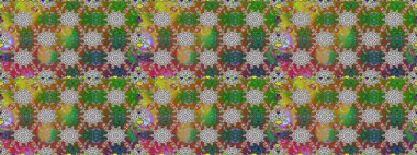 Yumuşak, yeşil ve kahverengi renklerde bahar çiçekleri. Yaprak ve çiçeklerin suluboya resmi, yeşil ve kahverengi renklerde pürüzsüz desen. Raster illüstrasyonu.