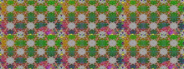 Yeşil ve kahverengi renkli şirin çiçek desenleri. Raster Modaya uygun kumaş deseni. Düz Çiçek Elementleri Tasarımı. Renkli Bahar Teması Kusursuz Arkaplan.
