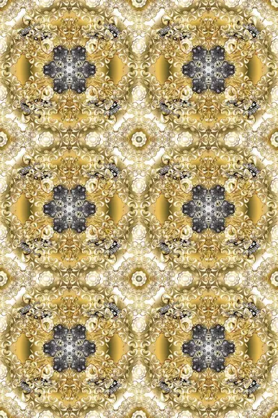 Kusursuz klasik altın desen. Raster geleneksel oryantasyon süsü. Altın desenli bej, nötr ve kahverengi altın elementlerle.