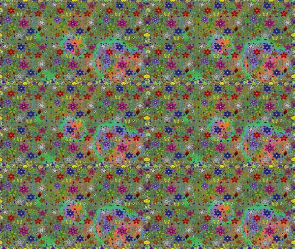 Yeşil ve kahverengi renkli çiçekler. Raster illüstrasyonunda kusursuz çiçek deseni.