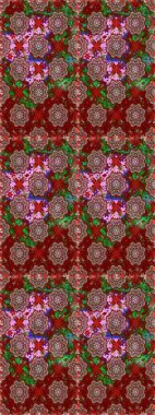 Kırmızı ve kahverengi renkte kırmızı ve kahverengi papatya deseni. Raster illüstrasyonu. Kırmızı ve kahverengi renklerde.