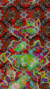 Kahverengi ve gri renkli Asya tekstili. Suluboya çiçekli çiçek deseni. Raster illüstrasyonu.