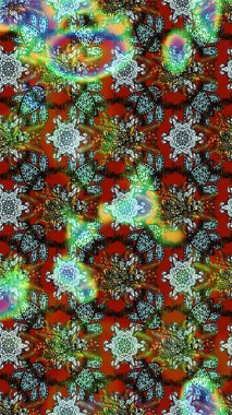 Kahverengi ve yeşil renkli Asya tekstili. Raster illüstrasyonu. Çiçek desenini çiz.