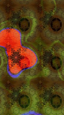 Raster düz çiçek çizim deseni. Hediye ambalaj kağıdı, tebrik kartları, posterler ve pankart tasarımı. Kahverengi ve yeşil renkte çiçekler.