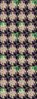 Eskiz arkaplan modeli. Raster illüstrasyonu. Suluboya, elle çizilmiş. Siyah yapraklı yabani çiçekler.