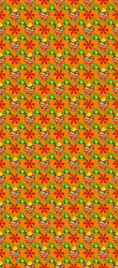 Yeşil çiçek doodlesn ve karalamalar balıklar turuncu arka plan.